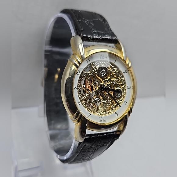 Mens Vintage John Weitz Faux Skeleton Watch Gold Tone Quartz New Battery - Picture 3 of 11